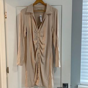ABERCROMBIE NWT LONG SLEEVE RUCHED SHIRT DRESS | XL TALL | Beige